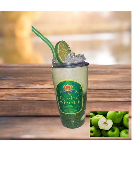 20oz Stainless Steel Tumbler with Realistic Ice and Lime Slice topper– Crown Royal Apple/Peach: