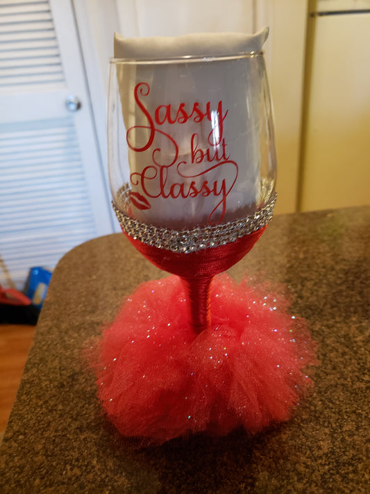 Ribbon Bling Wine with Pom Pom 13 oz