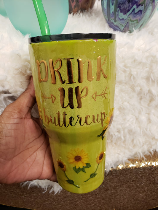 Drink Up Buttercup Stainless Steel 30 oz curved Tumbler