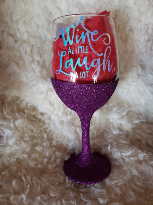 20 oz. Personalized Glitter Wine "Wine A Little Laugh Alot"