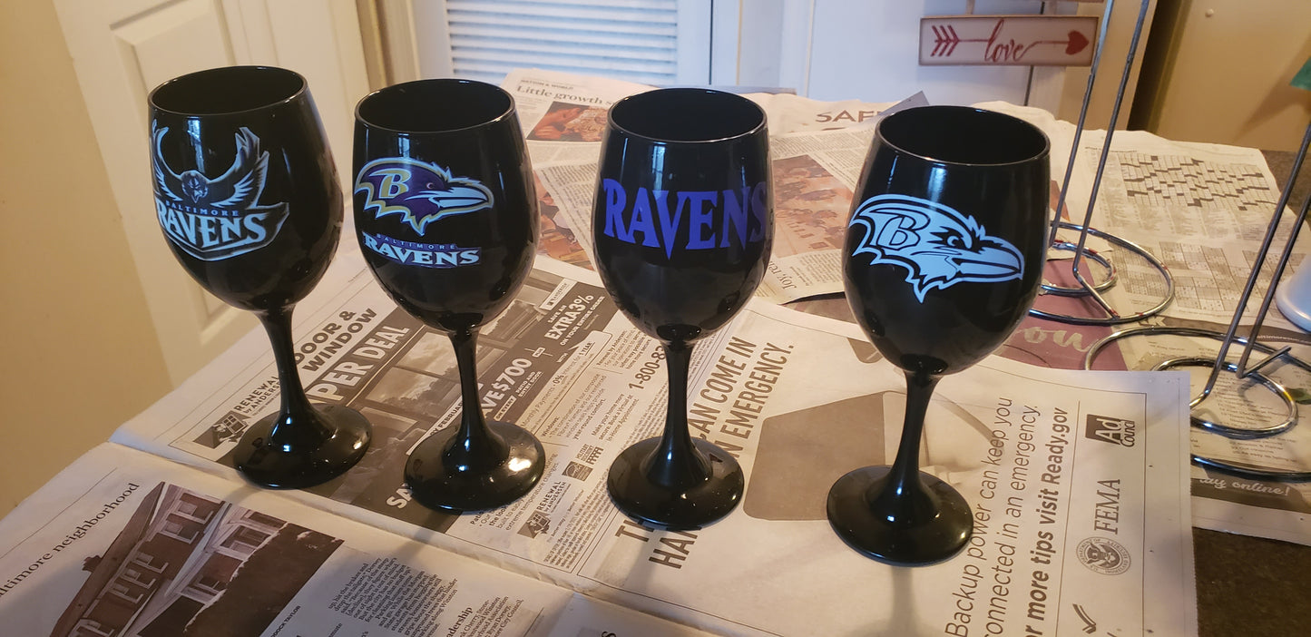 Ravens Black Wine Glasses Set (4)