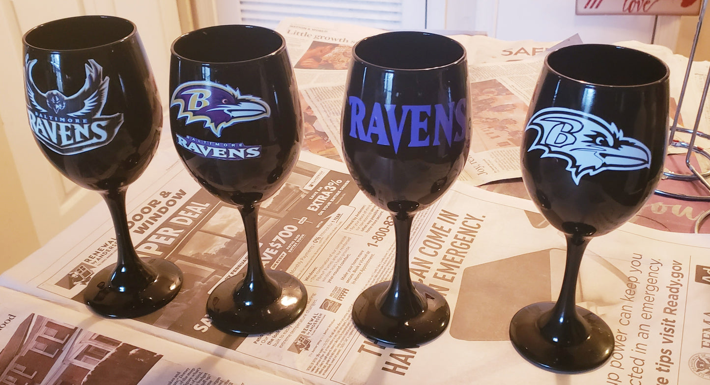 Ravens Black Wine Glasses Set (4)