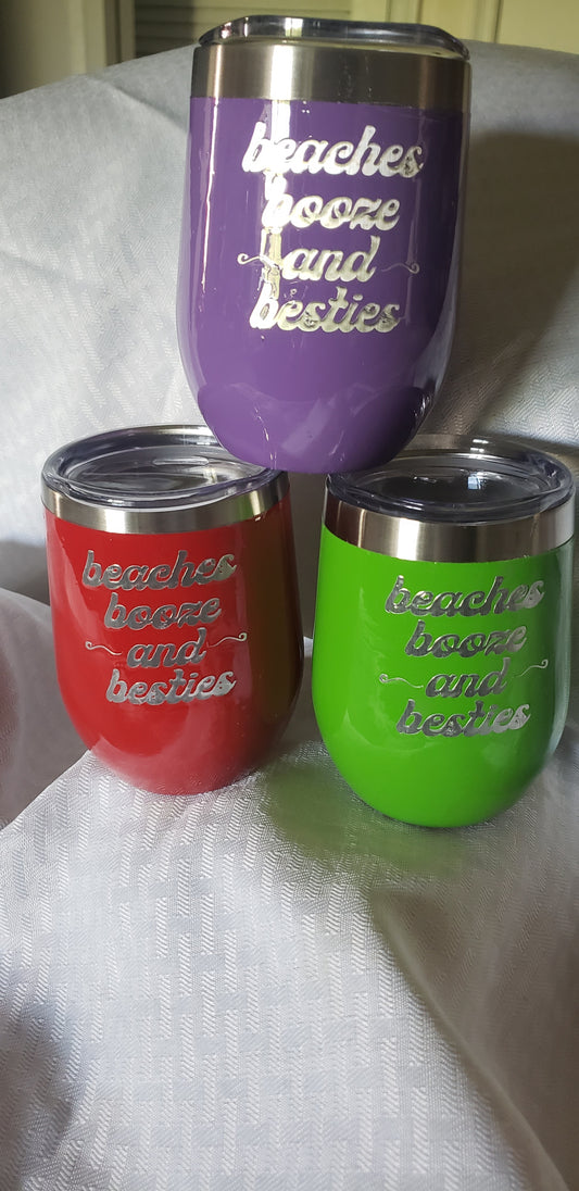 Beaches Booze & Besties 12oz wine tumblers