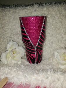 Hot Pink Zebra Bling Stainless Steel 30 oz curved Tumbler