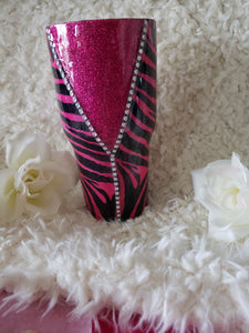 Hot Pink Zebra Bling Stainless Steel 30 oz curved Tumbler