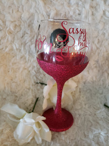 13 oz. Personalized Round Glitter Wine "Sassy but Classy"