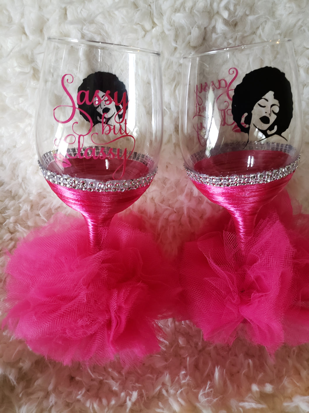 Wine Glass Ribbon Wrapped with PomPoms