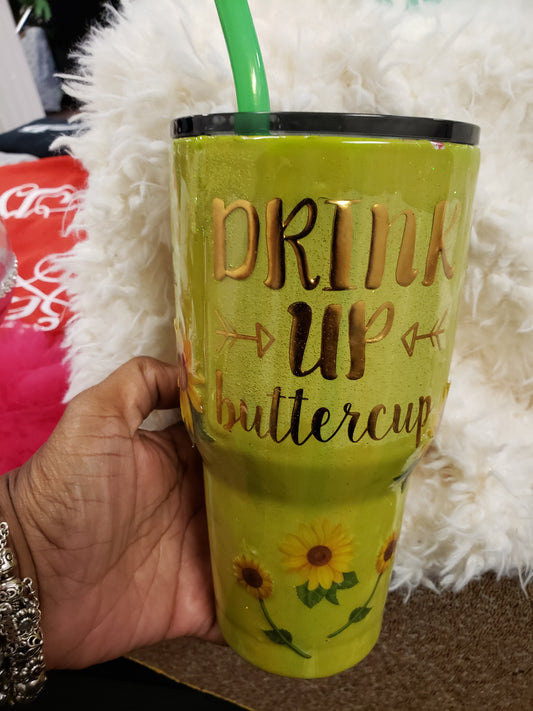 Drink Up Buttercup Stainless Steel 30 oz curved Tumbler