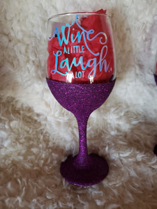 20 oz. Personalized Glitter Wine "Wine A Little Laugh Alot"