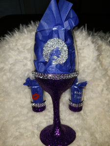 20 oz. Personalized Glitter Wine "Sassy but Classy" with shot glasses