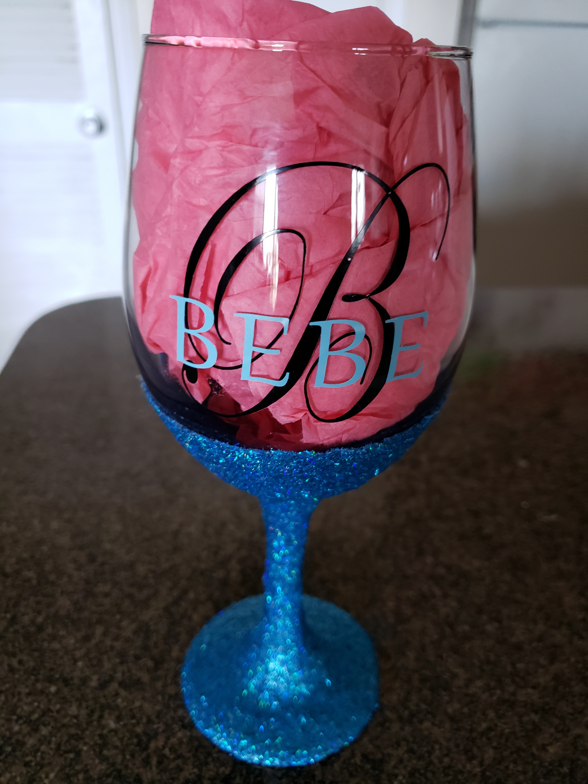 Royal Blue Glitter personalized long stem glass