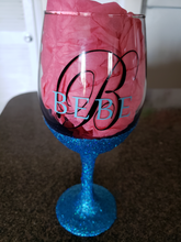 Load image into Gallery viewer, Royal Blue Glitter personalized long stem glass
